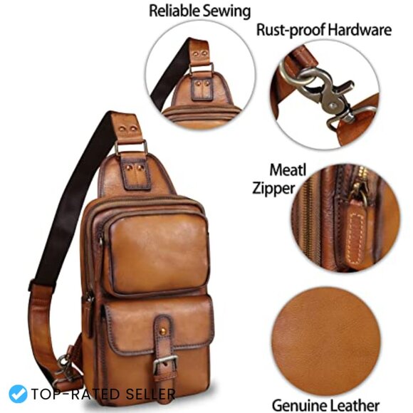 Genuine Leather Sling Backpack Crossbody Retro Daypack Functional Multi-Pocket main image 5